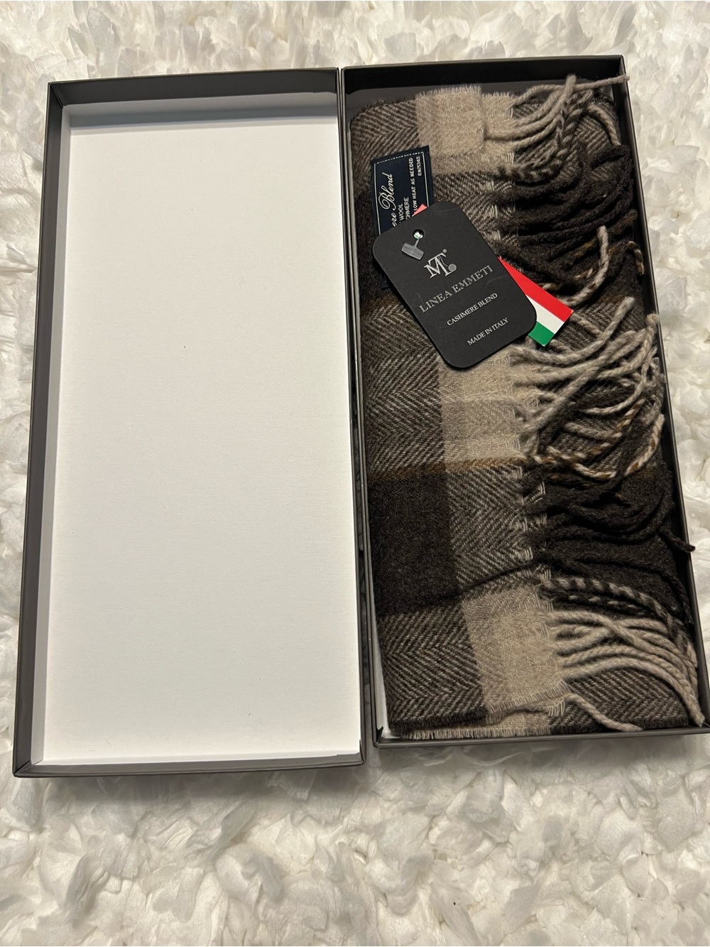 Linea Emmeti Cashmere Wool Blend Scarf Brown Men’s 12” X 71” Made in Italy